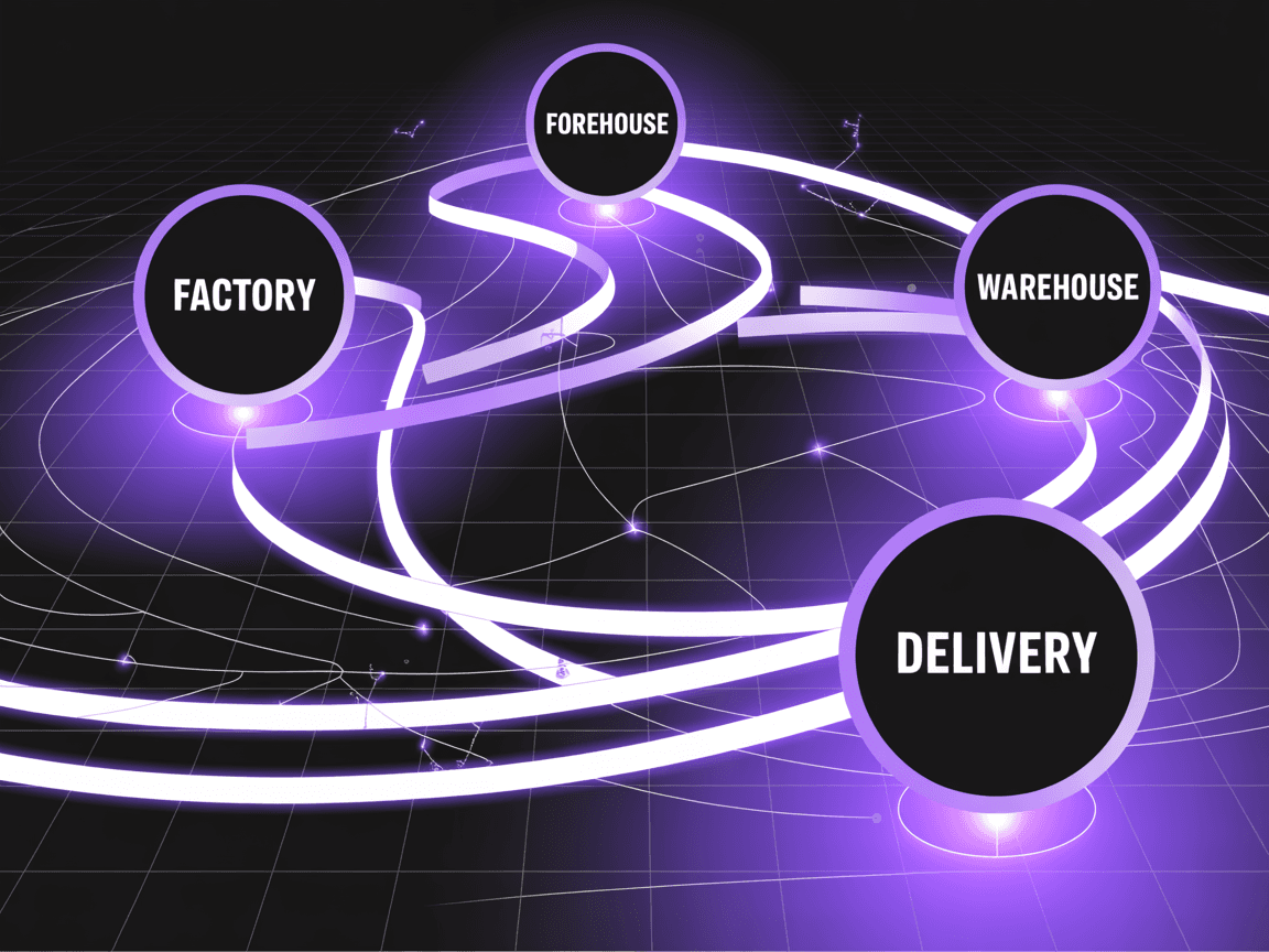 Multi-agent supply chain orchestration diagram showing four specialized agents coordinating across demand forecasting, inventory management, logistics, and supplier communication